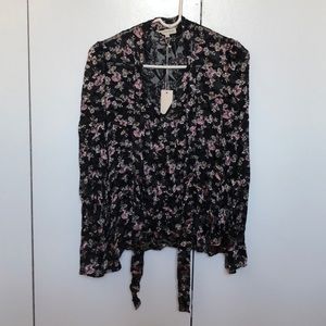 Floral Blouse with Neck Tie